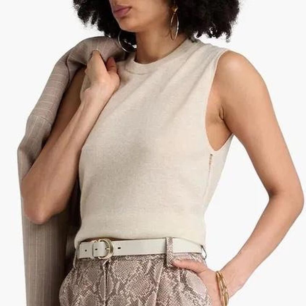 IRO Paris Lucilla Cream Cashmere Knit Vest L Sleeveless Quiet Luxury